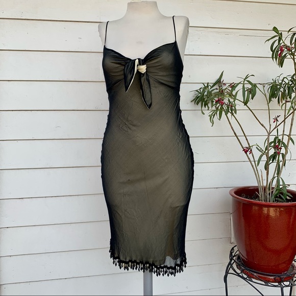 Betsey Johnson Dresses & Skirts - Vintage Betsey Johnson 90 2000 y2k Sheer sexy beaded midi slip dress silk bow 2